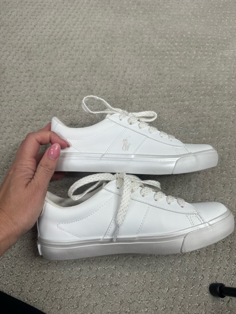 Size 3 Polo Ralph Lauren White Leather Sneakers Kids - Picture 5 of 9
